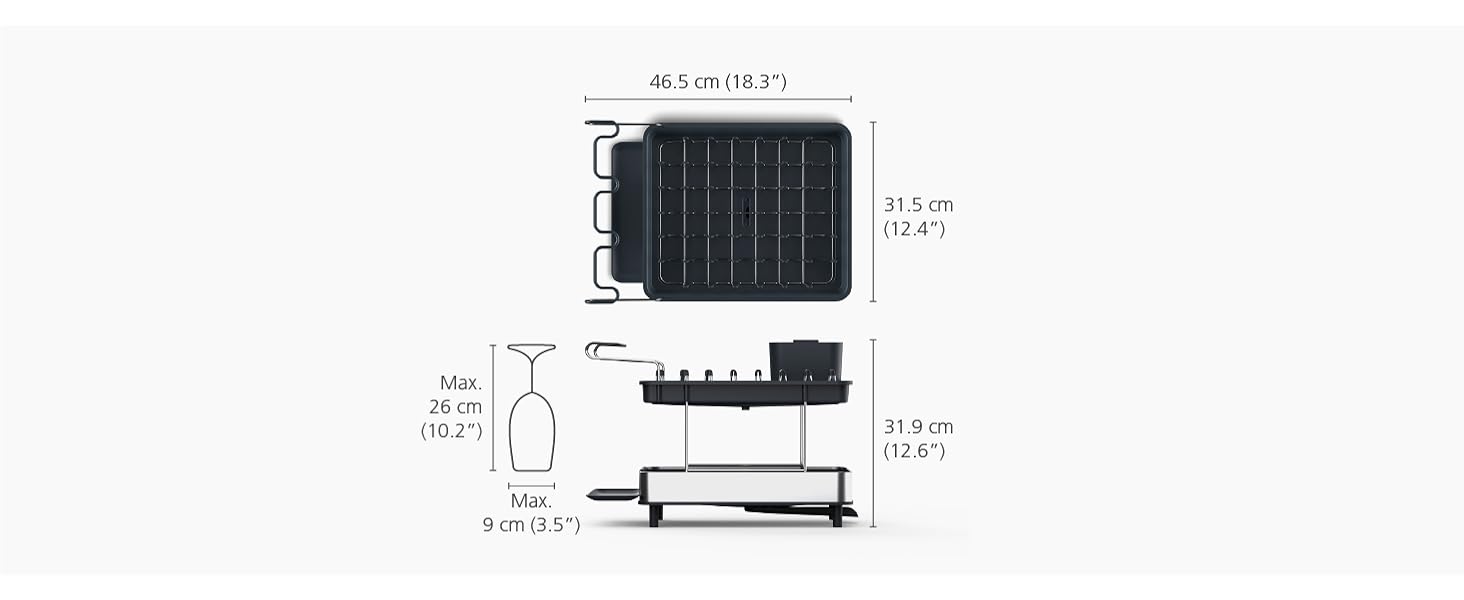 Сушарка для посуду Joseph Joseph Extend Extendable з підставкою для столових приборів, відкидною підставкою та двома ярусами - нержавіюча сталь, сірий колір
