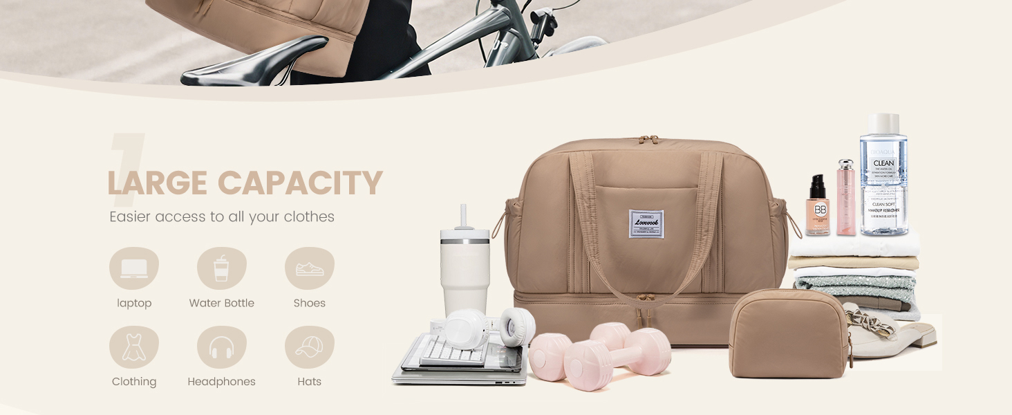 Сумка-мішок LOVEVOOK для подорожей, ручна поклажа, жіноча, велика, з відділенням для взуття, для спорту, фітнесу, подорожей, сауни, клініки, пологів, Khaki