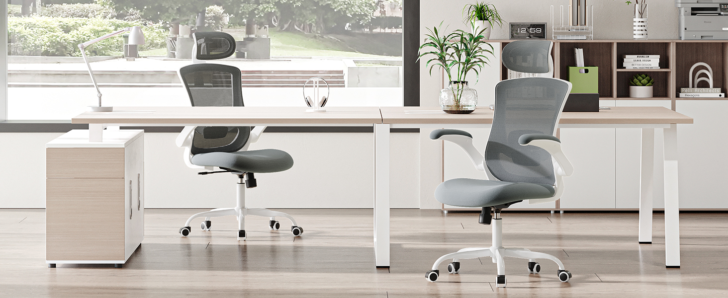 Офісне крісло Colamy з ергономічною підтримкою спини, регульованою підголівником та поперековою підтримкою, сітчасте, сірого кольору