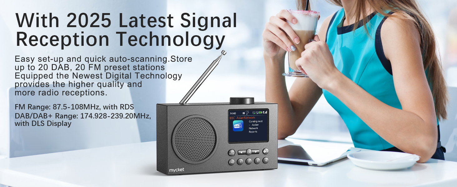 Портативне DAB/DAB+ радіо з цифровим радіо UKW, FM, Bluetooth 5.0, двома будильниками, 40 попередніх станцій та 2.4