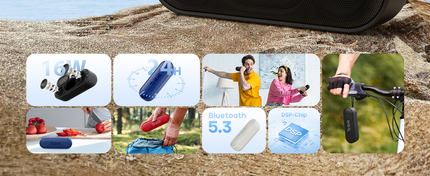 Tribit XSound Go Bluetooth колонка 16W, чорна: Водонепроникна (IPX7), 24 год, TWS, портативна для подорожей, пляжу, кемпінгу