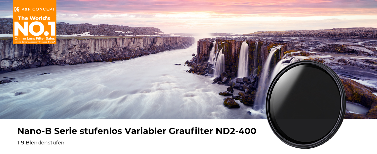 Фільтр ND Variabler K&F Concept 55mm (ND2-ND400) для фотографії пейзажів (Nano-Basic Series) з 3 серветками для чищення