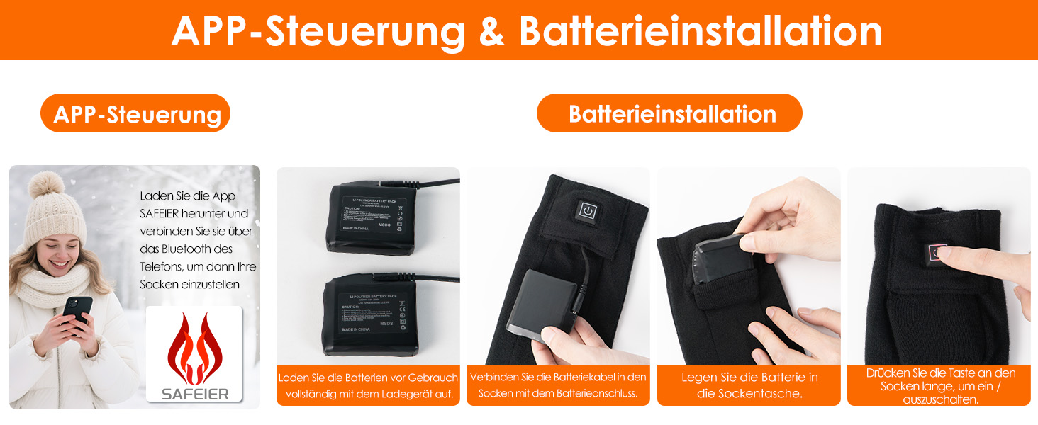 Гріючі шкарпетки Minthouz з керуванням через додаток для чоловіків та жінок | 4 режими нагріву & акумулятор 7,4V 3000mAh для тривалої теплоти | Можна прати в машині & перезаряджаються | Для активного відпочинку, походів, катання на лижах, кемпінгу