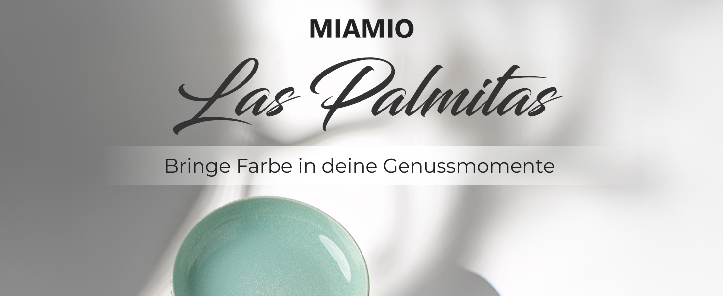 Набір посуду Miamio Las Palmitas (24 предмети) для 6 осіб: тарілки, чашки, супові тарілки, миски для каші/пасти. Можна мити в посудомийній машині, використовувати в мікрохвильовій печі та духовці.