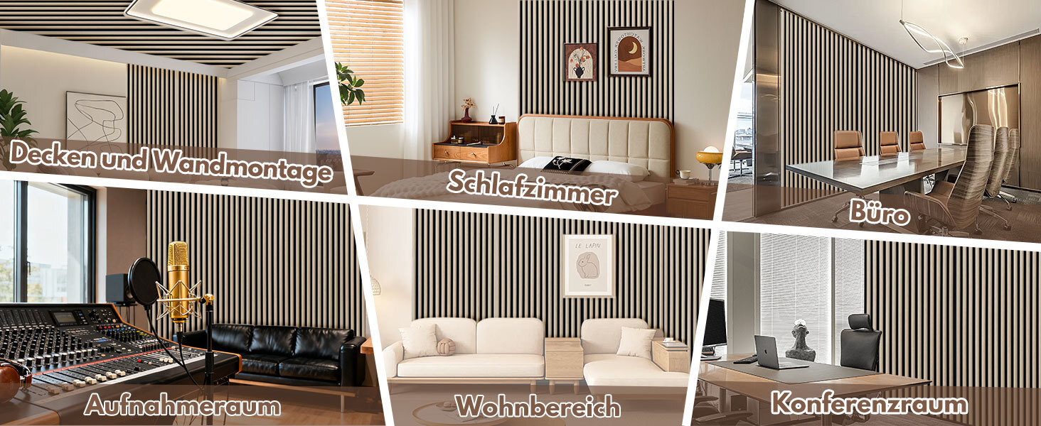 Акустичні панелі з дерева та фетру 120x60 см, білий дуб — звукопоглинаюча стіновая облицювання для покращення акустики приміщення, набір 2 шт