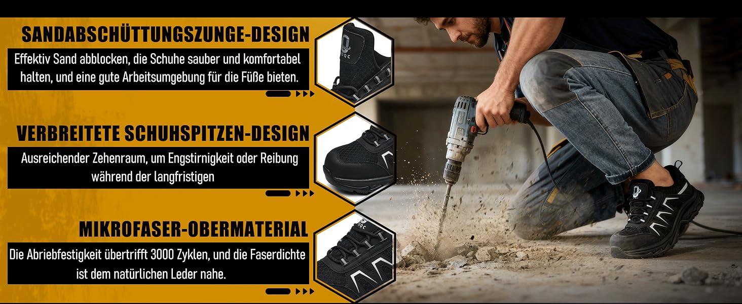 Черевики безпеки чоловічі/жіночі ESD Antistatisch SR, неслизькі робочі черевики з металевим підноском, легкі, дихаючі, комфортні, широка колодка, для промисловості та виробництва, 43 EU, чорні