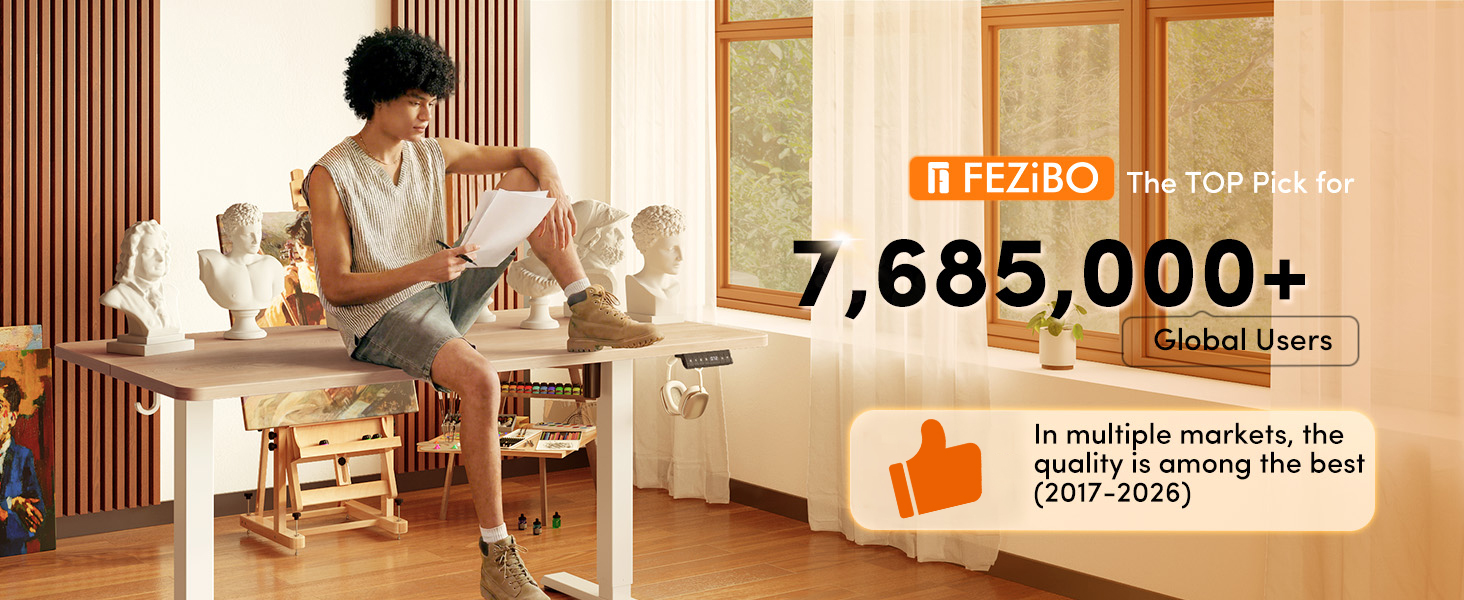 Регульований по висоті письмовий стіл FEZIBO 160x80 см з USB-C та USB-A портами для зарядки, колір дуб