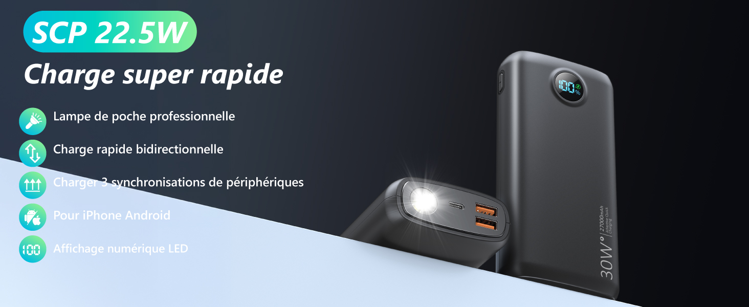 Power Bank 27000mAh 30W PD3.0 QC4.0 рожевий – Зовнішній акумулятор для iPhone, Samsung, iPad