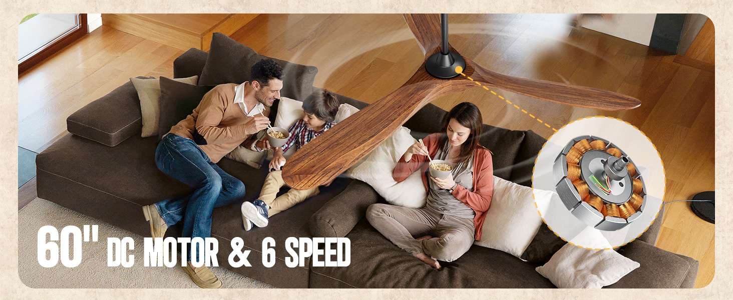 152 см, дерев'яний стельовий вентилятор з дистанційним керуванням, 3 лопаті, DC-двигун, для дому та вулиці, таймер, без освітлення