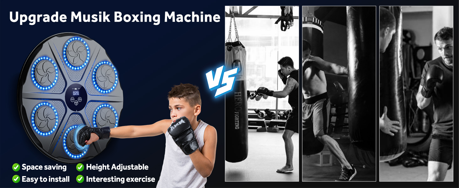 Музична бокс-машина YORRAKA для дорослих з LED-підсвіткою та Bluetooth - бокс-тренажер з 12 режимів швидкості та підрахунку ударів