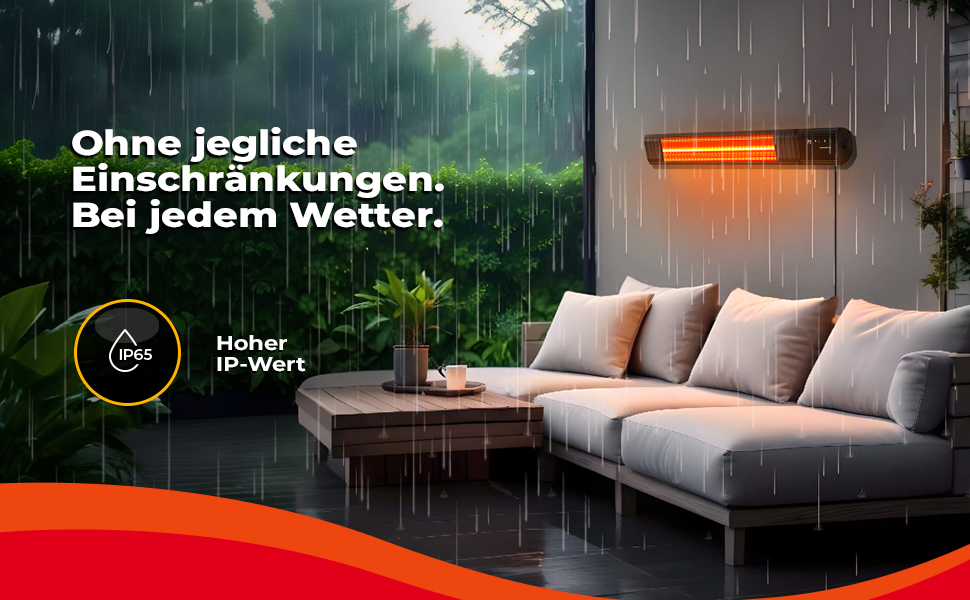 Інфрачервовий обігрівач RAY 2500W – електричний обігрівач з 9 ступенями, IP65 для тераси та приміщення, настінний, з пультом та таймером, чорний