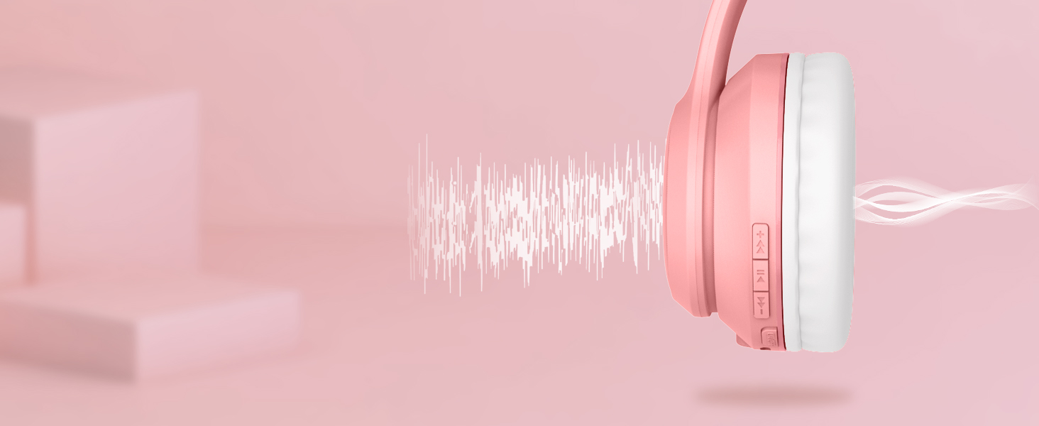 Дитячі навушники LOBKIN Bluetooth Over-Ear з чохлом, рожеві. Бездротові та провідні, складні, регульовані для школи та подорожей