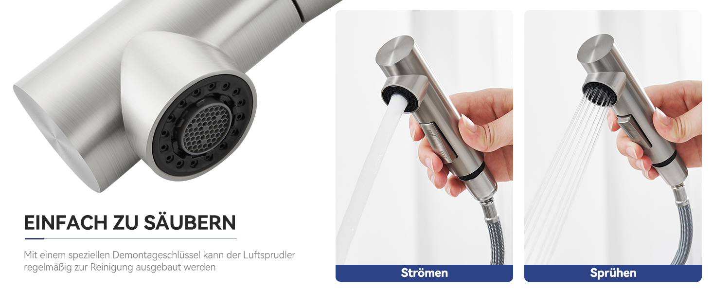 Змішувач кухонний Sofetiy висувний з душем, нержавіюча сталь, 360° поворот, одноlever, 2 режими струменя