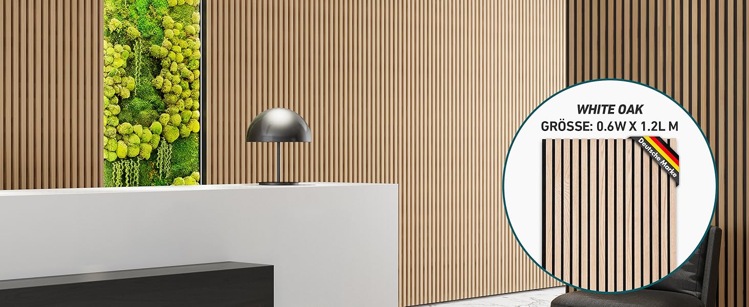Акустичні настінні панелі KARAT з натурального шпону дуба (White Oak), ламелі з дерева та фетру для шумоізоляції та звукопоглинання, 118 x 60 см