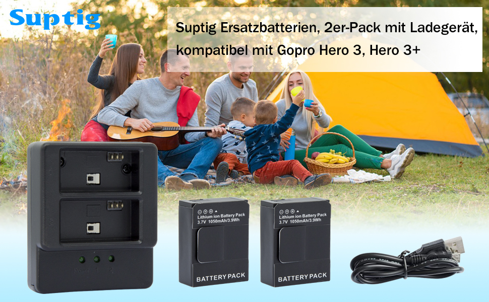 Акумулятор Suptig (2 шт) та подвійний зарядний пристрій для GoPro HERO3 / HERO3+ / AHDBT-301 / AHDBT-302
