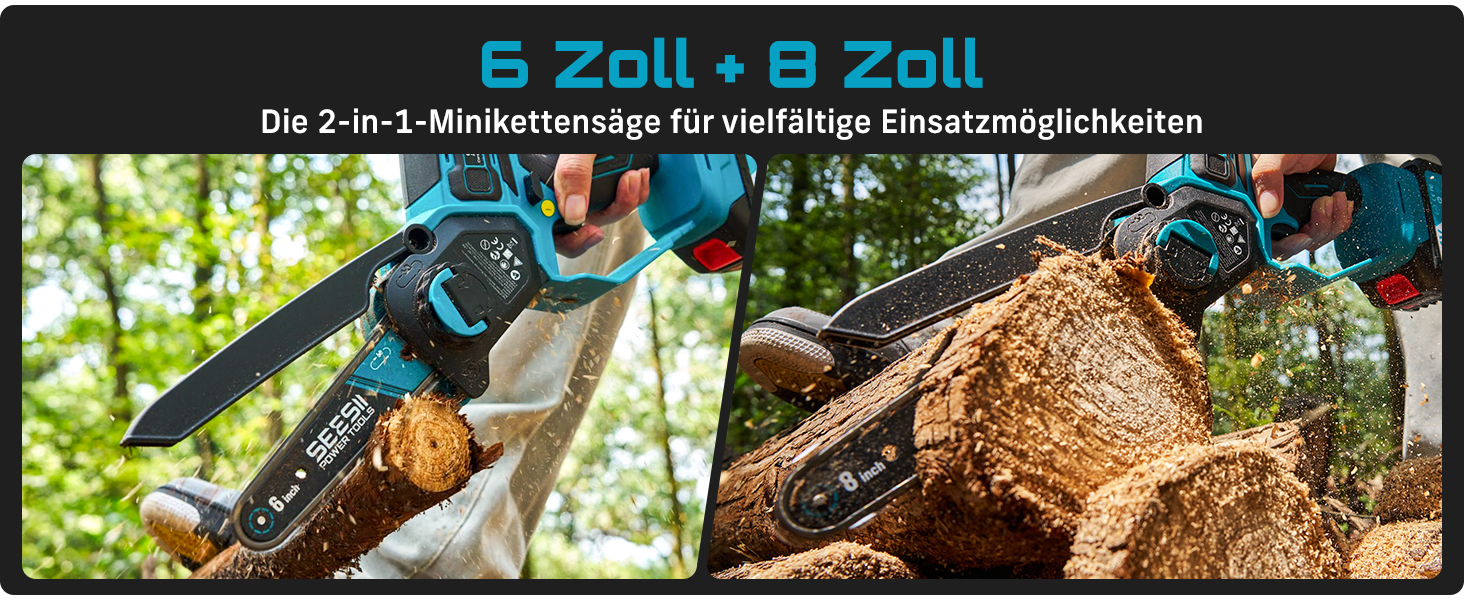 SEESII Безщіткова міні-пилка 6 дюймів, ручна акумуляторна пилка з 2 * 4000 mAh акумуляторами, одноручна акумуляторна пилка з автоматичним змащенням, сумісна з акумулятором Makita 18V, електрична пилка для дерева, гілок 6 дюймів безщіткова (6+8 дюймів безщіткова)