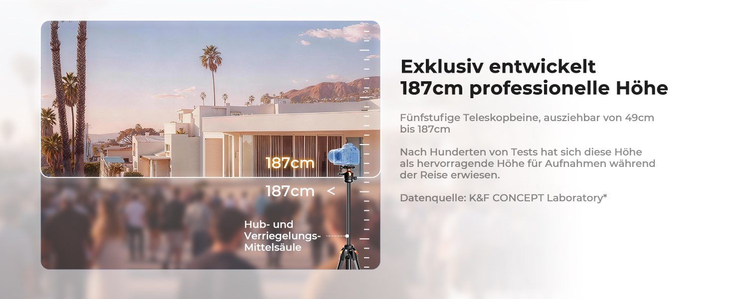 Штатив для камери та смартфона K&F Concept A305A1, 187 см, трипод з регулюванням висоти, алюміній