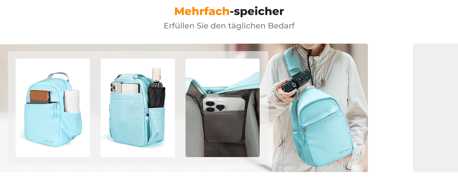 Сумка для камери K&F Concept, сумка-переноска на плечі, фоторюкзак, маленький, водонепроникний, регульований плечовий ремінь, рюкзак для DSLR/SLR камери, об'єктив, 5 літрів, блакитний