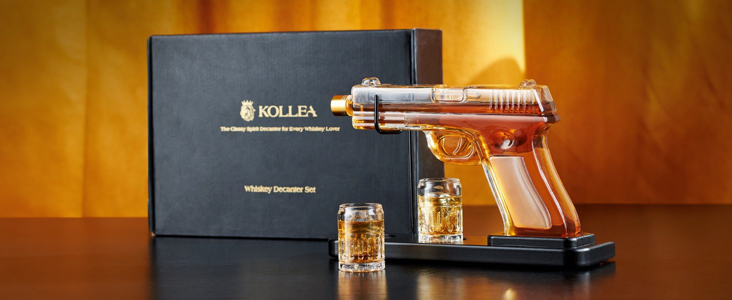 Kollea 15 Oz Gun Whiskey Decanter and 2.0 Oz Glasses Set, Whiskey Dispenser for Schnapps, Bourbon, Whiskey Gift Sets for Men, Fathers, Brothers, Unique Gifts for Father's Day, Birthday, Anniversary