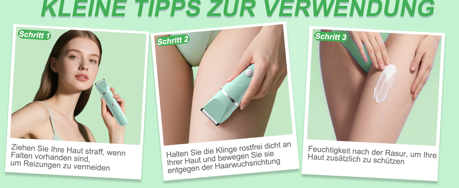 Електричний жіночий триммер 3-в-1 для тіла та обличчя, водонепроникний, зелений