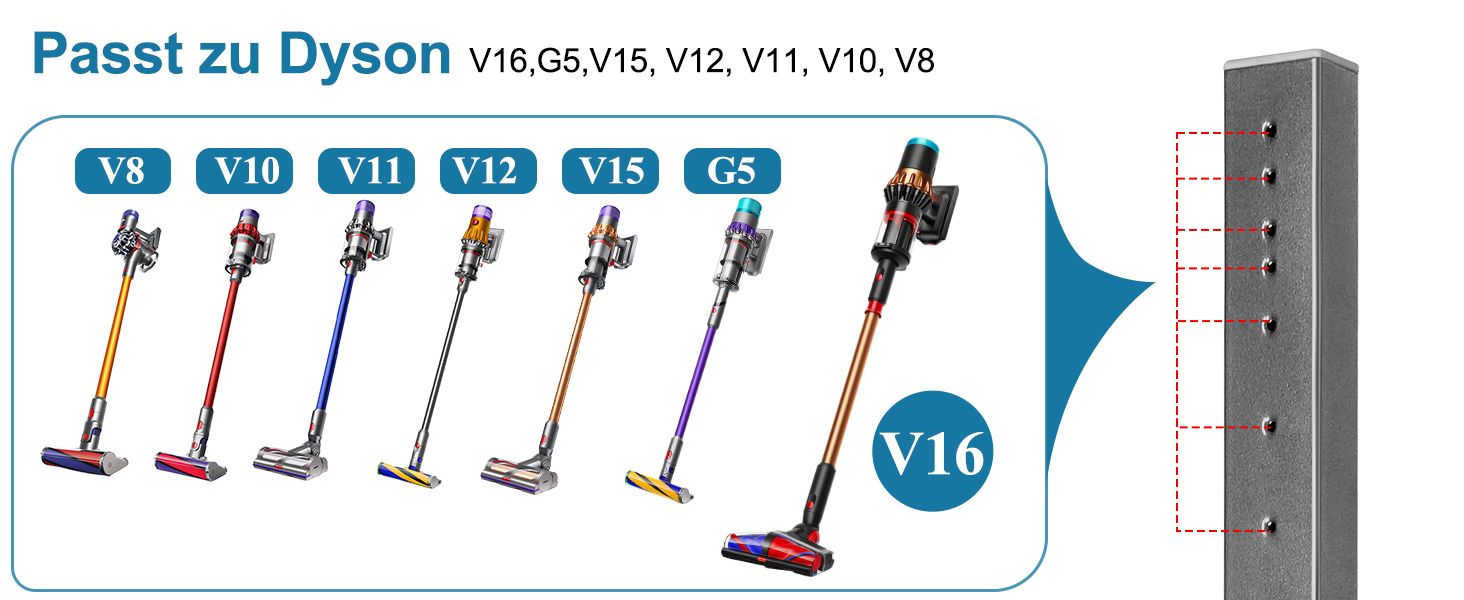 Підставка для пилососа Dyson V16, Gen5, V15, V12, V11, V10, V8, V7, V6 – металева, настільна, з 4 гаками, без свердління, срібляста