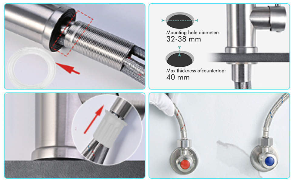 Чорний кухонний змішувач з гнучким виливом, 360° поворот, однорідний, з економічним аератором, нержавіюча сталь