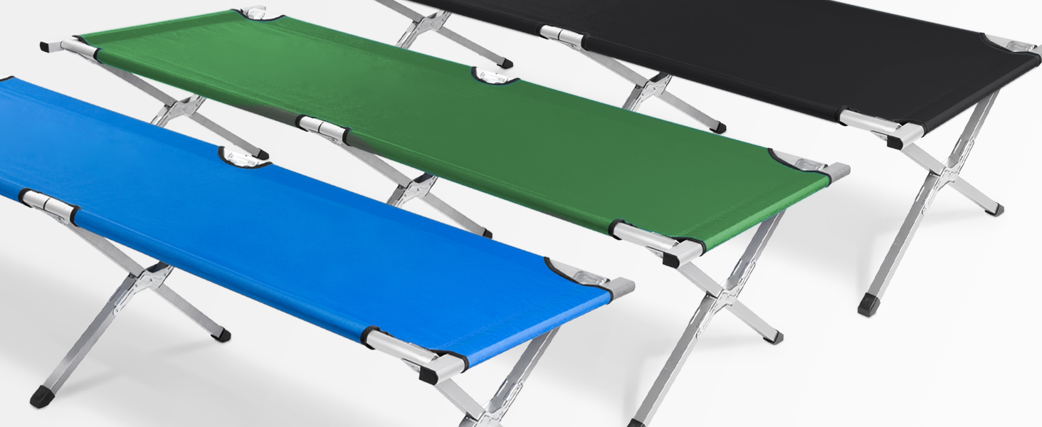 GOODS+GADGETS Folding Army Field Bed - Aluminum - Folding Camping Bed & Guest Bed Blue