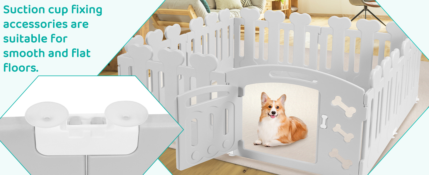 Забіг для цуценят MAMIZO 60 см, вольєр для собак з 7+1 пластикових панелей, сірий. Забіг для собак вдома та на вулиці, з тор, включаючи присоски та ґрунтові анкери.