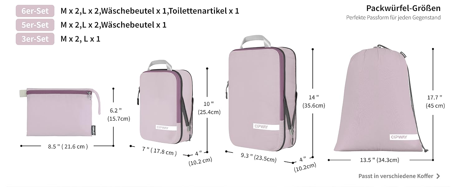 Набір кубиків-органайзерів для подорожей Cipway Kompressions, 6 шт. (білий, Mauve Pink)