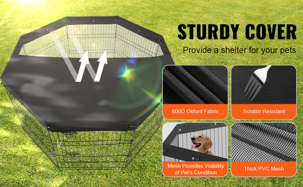 Laufstall для собак VEVOR, 8 панелей, 76 x 61 см, металевий, з дверцятами, Oxford 600D, для собак, котів та інших дрібних тварин