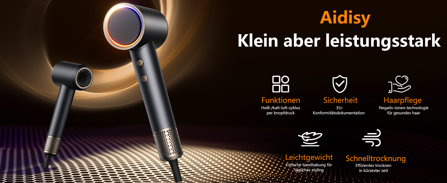 Іонський фен Föhn 200 мільйонів іонів, швидкий сушар для волосся 110 000 об/хв, компактний фен для подорожей, дому, салону. 3 температурні режими та 2 швидкості, концентрат. Сірий колір