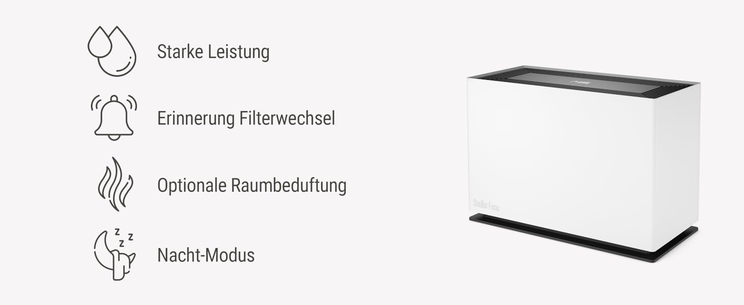 Зволожувач повітря Stadler Form Noah Pro, білий, для великих приміщень (110 м²), WiFi, App, гігростат, тихий
