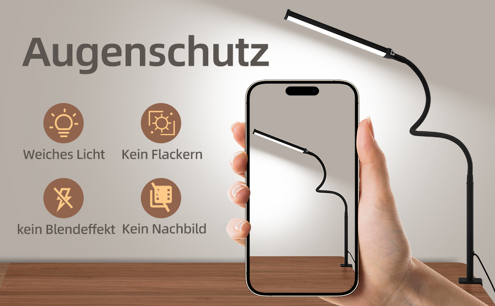 LED лампа для столу з кріпленням, регульована світлодіодна лампа з 3 кольорами та 10 рівнями яскравості, захищає зір, лампа для роботи, чорна