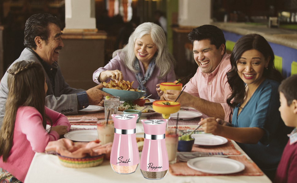 Набір для солі та перцю з нержавіючої сталі з скляною пляшечкою, дозатор спецій, кухонне приладдя для дому, кухні, ресторану, обіднього столу (Рожевий)