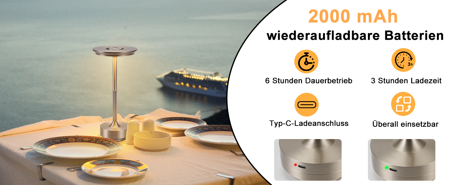 Настільна лампа бездротова LED з сенсорним керуванням, диммуванням та USB зарядкою, нікель, 2 шт. для вітальні, спальні, дитячої кімнати