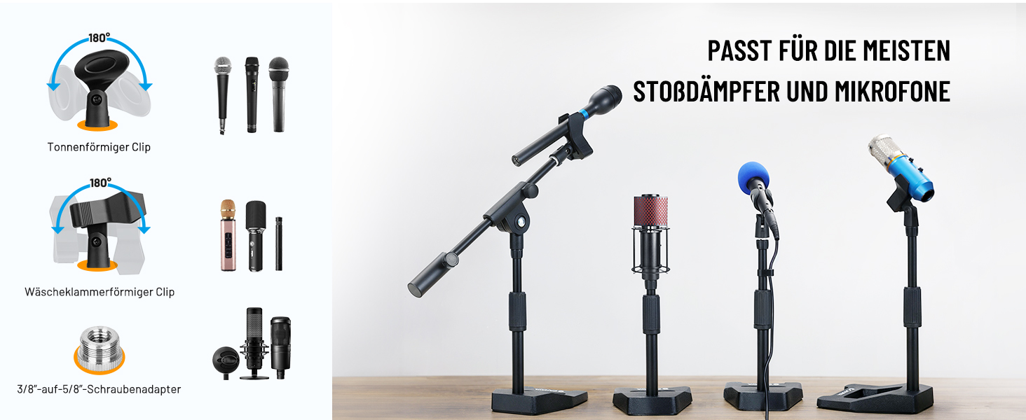 Настільний мікрофонний тримач CAHAYA 3 в 1: Регульований тримач з поворотним кріпленням 180° та кліпсою для мікрофона, підходить для конференцій, ігор та стрімінгу, CY0360 (A-подібна основа)