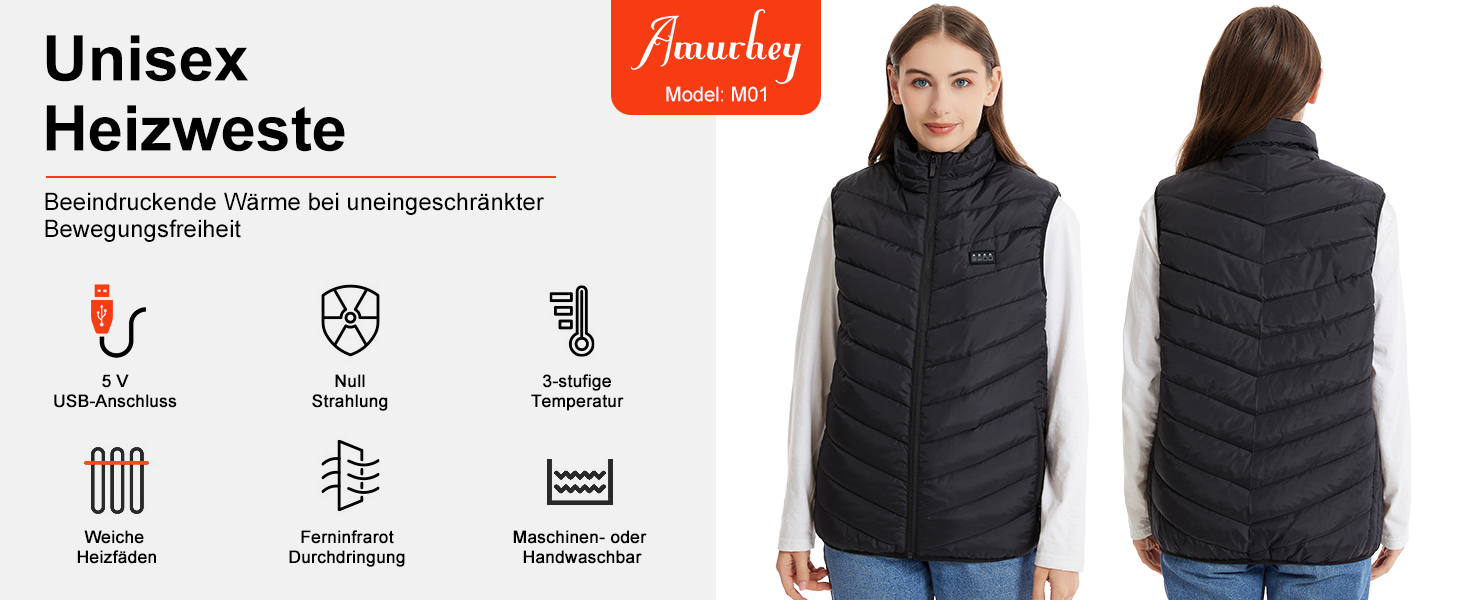 Обогревна жилетка Amurhey для чоловіків та жінок з 21 зоною обігріву, сумісна з 5V/7.4V, модель 2025. Електрична жилетка, унісекс, тепла, яку можна прати. (Без Powerbank)