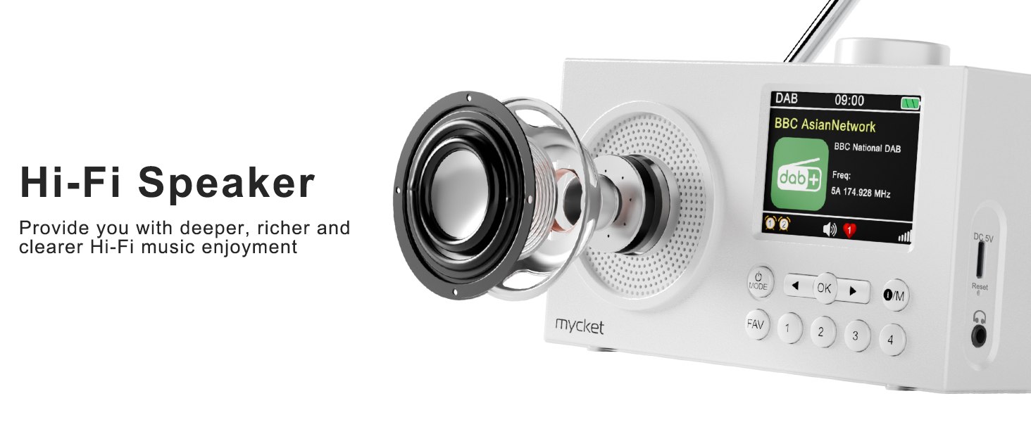 Портативне DAB/DAB+ радіо з цифровим радіо UKW, FM, Bluetooth 5.0, подвійний будильник, 40 попередніх станцій, 2.4' кольоровий дисплей