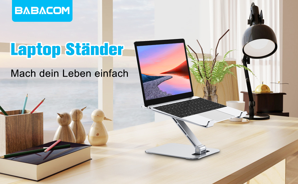 Підставка для ноутбука Babacom, регульована висота, складний, з алюмінієвого сплаву, ергономічна, з вентиляцією, сумісна з MacBook Air, Pro та ноутбуками 10-16' (срібна)