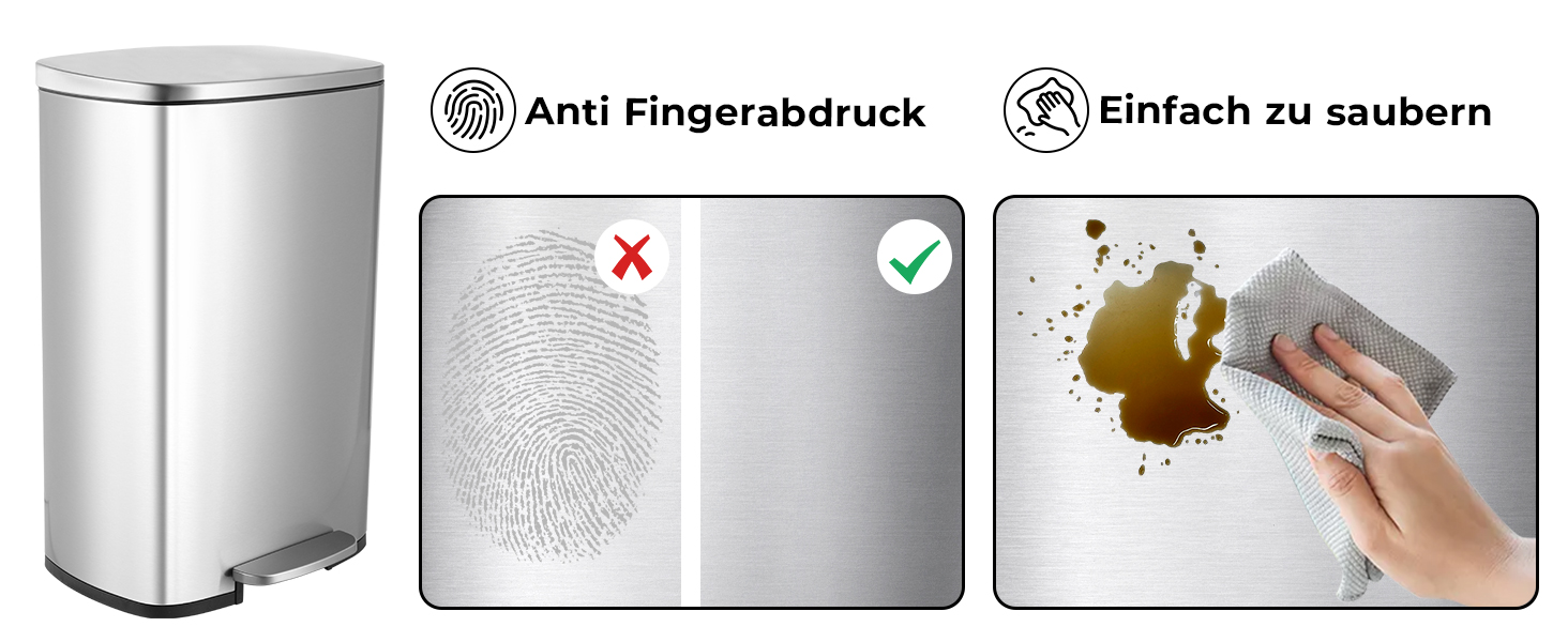 Відро для сміття LIFERUN 30л з кришкою, з м'яким закриттям, сталеве, з внутрішнім відром, для кухні, ванної кімнати, офісу