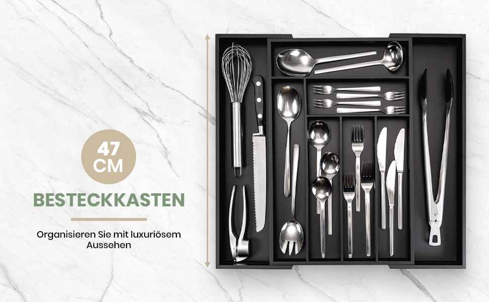 Органайзер для кухонних ящиків з бамбука, 47 см - Чорний - Система зберігання для кухні