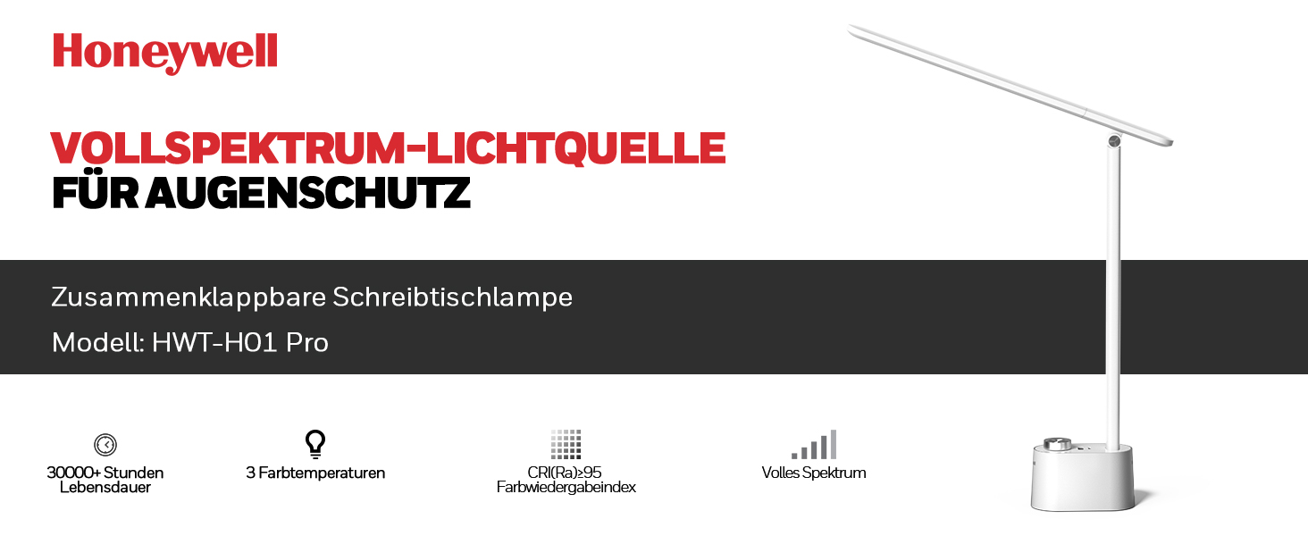 LED-лампа Honeywell H01 Pro Sunturalux™ з USB-портом для зарядки, 3 режими, регулювання яскравості, для дому, офісу та читання