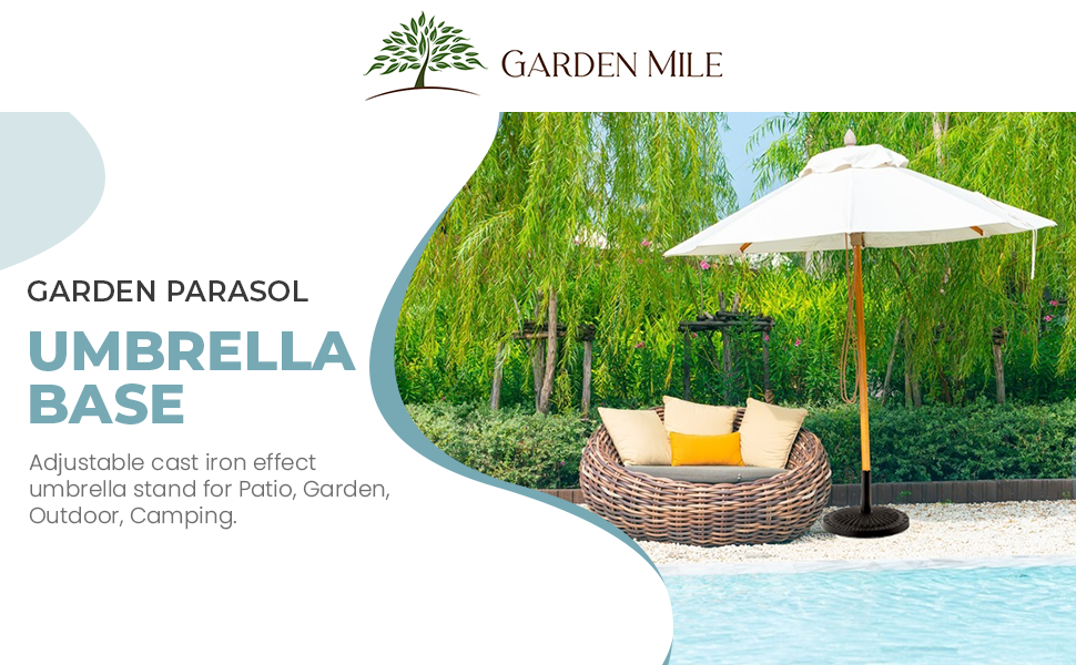 garden mile® міцна підставка для садового сонячного парасоля, квадратна і кругла, граніт, з ефектом чавуну, ротанг, різна вага