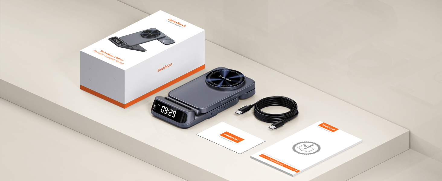 Зарядна станція SwanScout магнітна 3-в-1 для Samsung Galaxy S25 Ultra/S24/Z Flip 7/Z Fold 7, годинник Samsung Watch 8 Classic/8/Ultra/7, навушники Galaxy Buds 3, SwanScout 708SM