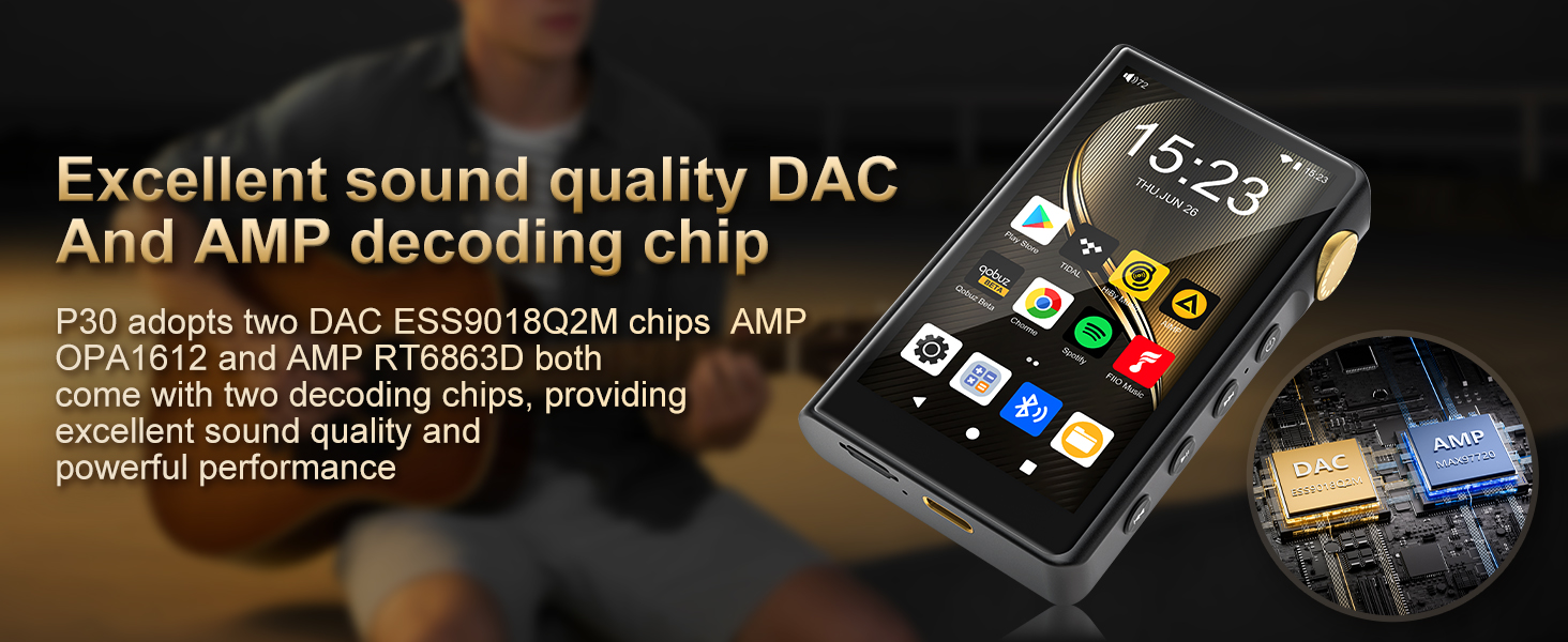 HiFi MP3 плеєр ZAQE з Bluetooth та WiFi, Android 12, Lossless DSD DAC, підтримка Flac, 64GB карта пам'яті (до 512GB), чорний