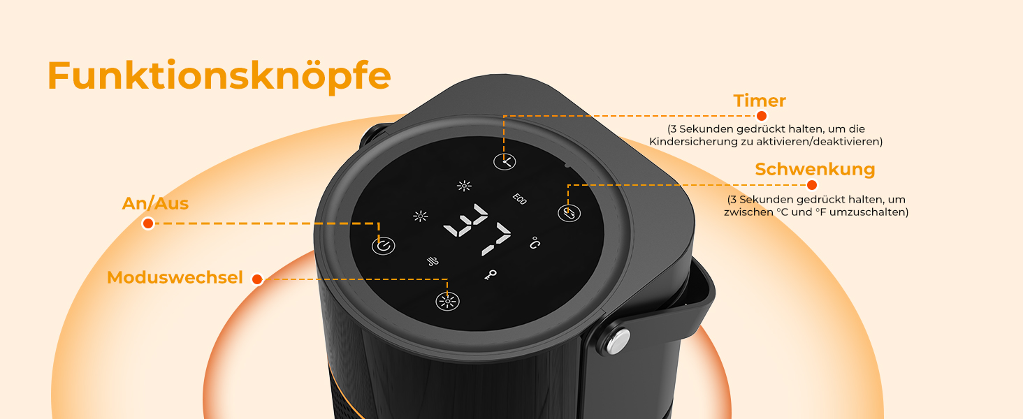 Електричний обігрівач 2000W з PTC-керамічним нагрівачем, тихий, з пульт дистанційного керування, таймером, поворотним механізмом 70° та LED-дисплеєм. Підходить для офісу, спальні, ванної кімнати, дому. Чорний, без полум'я.