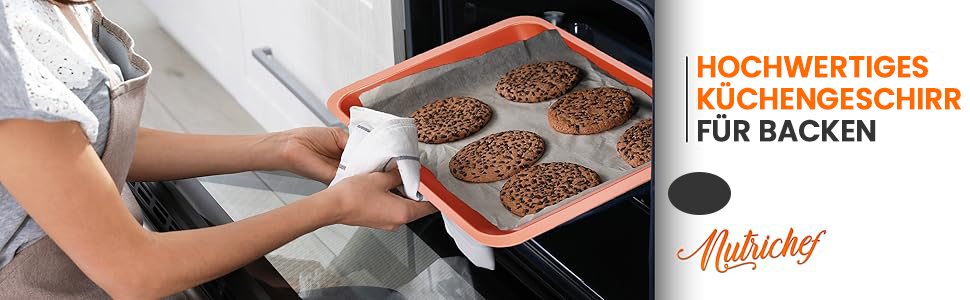 Набір для випічки Nutrichef 10 предметів з антипригарним покриттям. Включає: форма для кексів, форма для тортів, дека для піци, форма для мафінів, форма для хліба та інше. Можна мити в посудомийній машині, складається. Чорний (мідний)