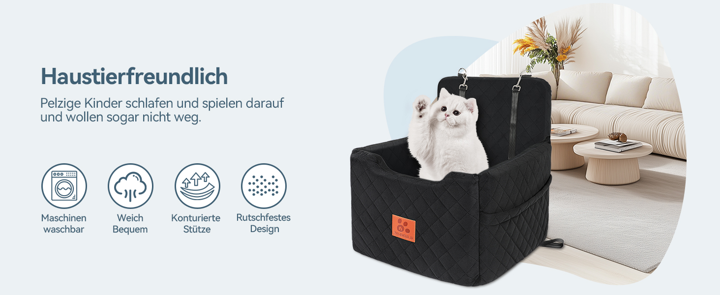 Автокрісло для собак, чорне, до 15 кг, з двома ременями безпеки, знімний та миючий чохол