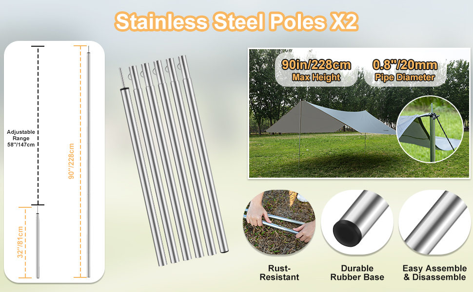 Тент для кемпінгу WADEO, 4x3 м, водонепроникний, з кілочками та стяжками, для пікніків та відпочинку на природі - Хакі (3,6м x 4,8м, Сірий)