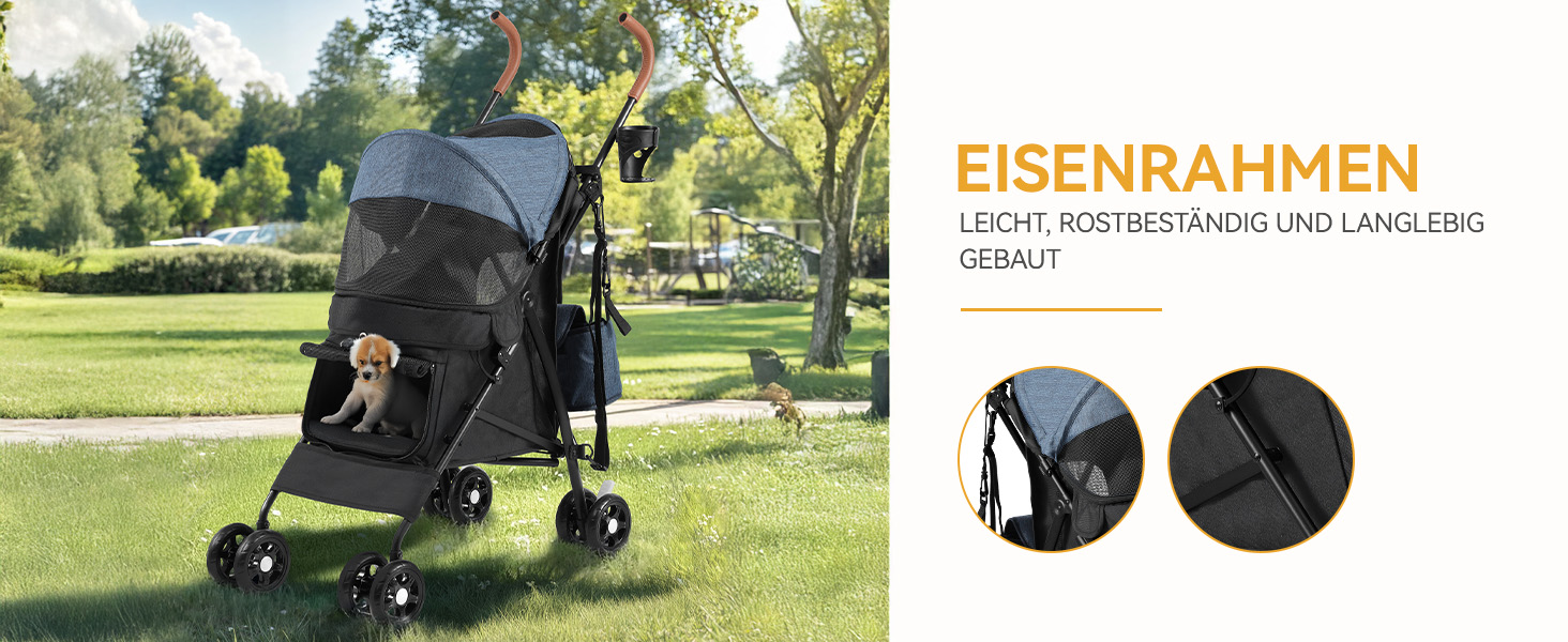 Візок для собак та котів DWVO, до 11,3 кг, складний, з подушкою та кошиком для зберігання, блакитно-чорний (45x80x103 см)